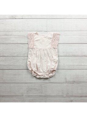 Jamie Kay Baby Pink Romper Crochet Lace Buttons Back Vintage Look 6-12 Months